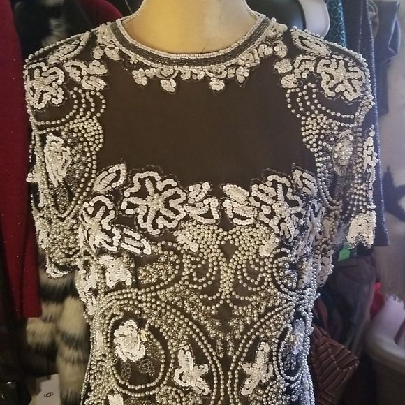 Nite Line Silk Beaded & Sequined Blouse Vintage Sz. 10 - Picture 4 of 16